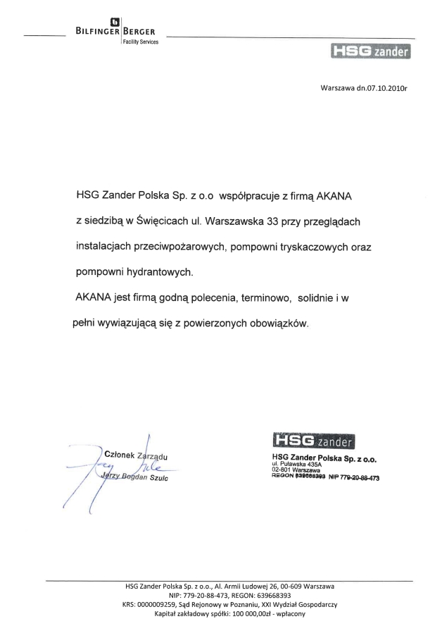 Referencja — HSG Zander Polska
