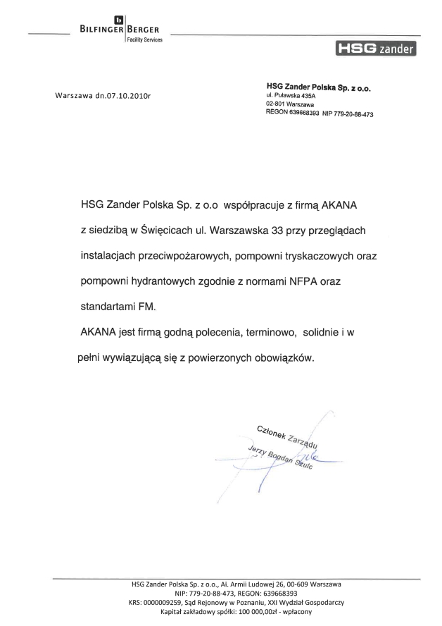 Referencja — HSG Zander Polska