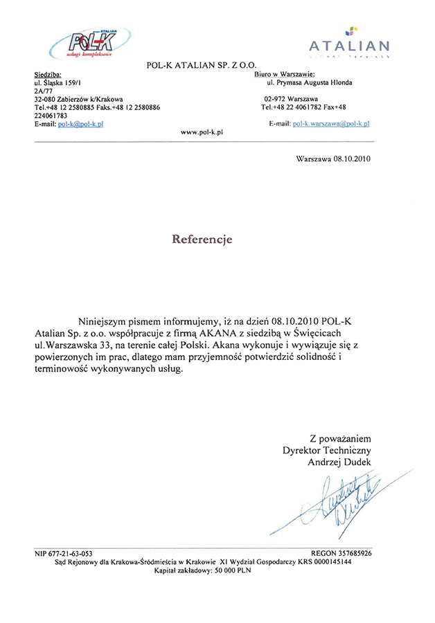 Referencja — POL-K Atalian