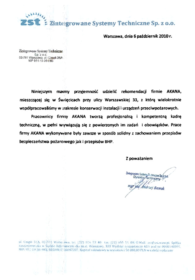 Referencja — ZST — Zintegrowane Systemy Techniczne