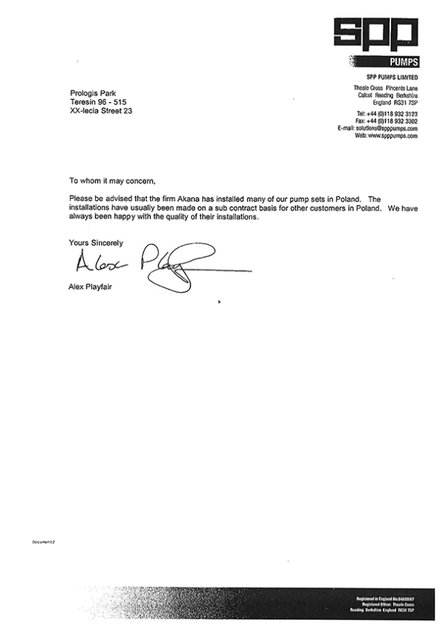 Referencja — SPP Pumps (UK)